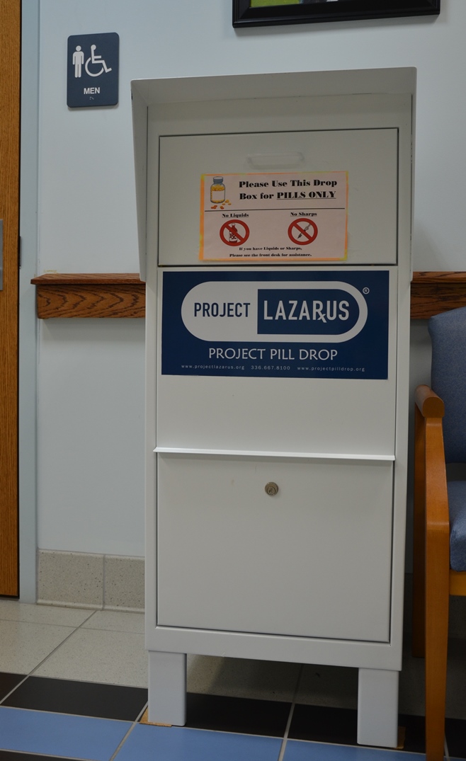 Drop box for prescription medication on Police Department lobby