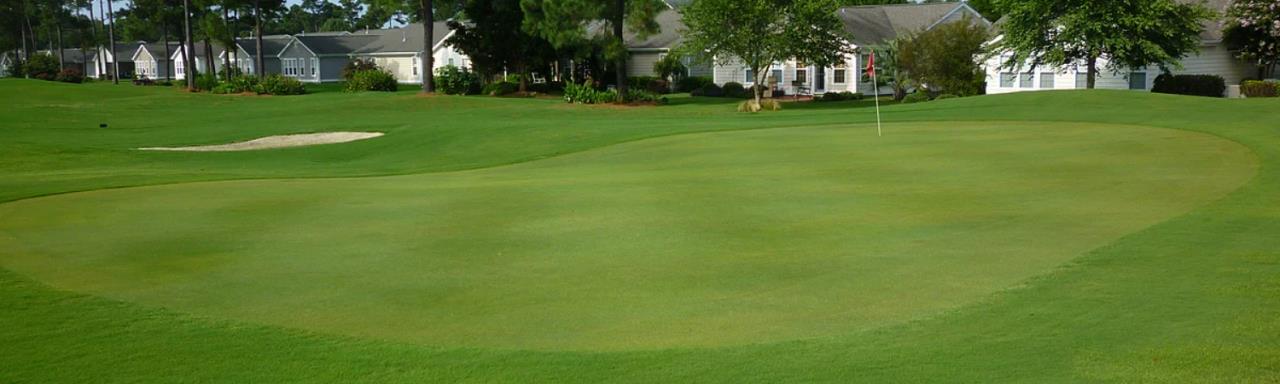 landscape image showing putting green with sand trap