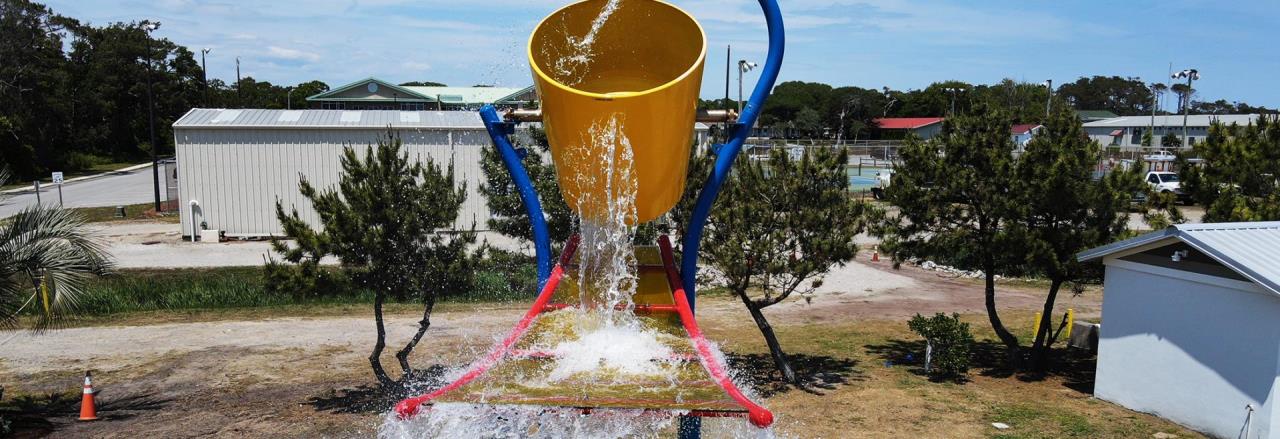 Water bucket at the Oak Island Splashpad