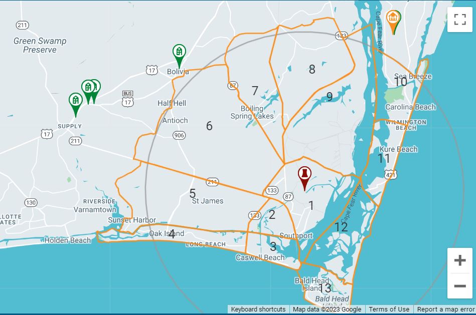 Brunswick Nuclear Plant Response Zones Map